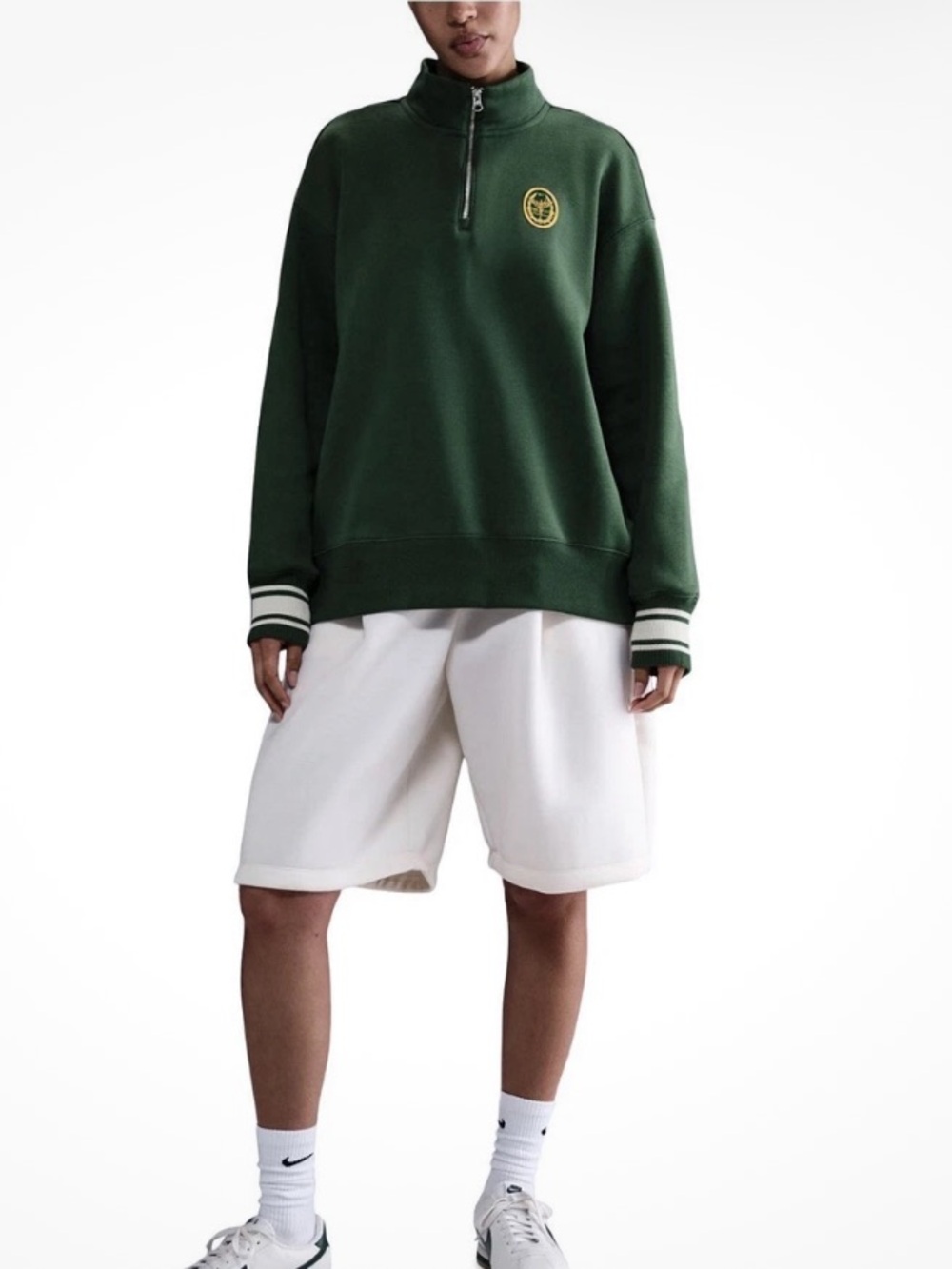 Nike Phoenix Fleece oversized quarter zip sweatshirt in dark green